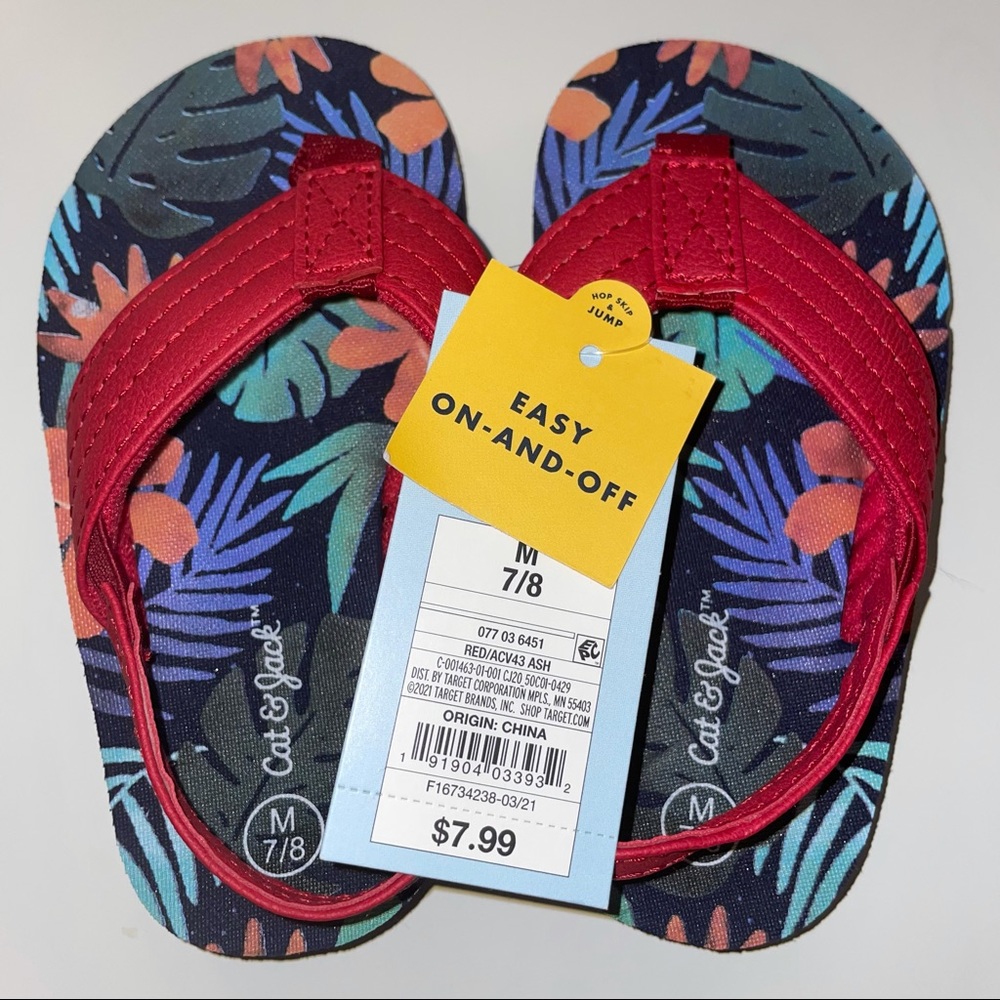 NWT Toddler Flip Flops Red Navy size Medium 7 8